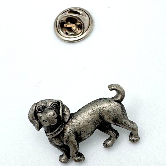 Pewter Dog Tie Pin Brooch With Collar Detail & Secure Clutch Back Vintage - Picture 2 of 6